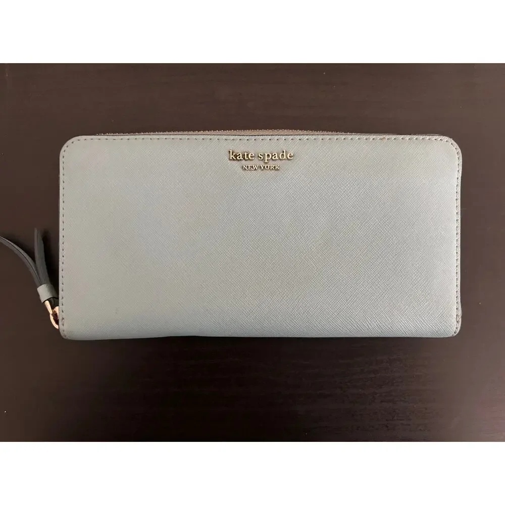 Kate Spade Leather Wallet Light Blue Zip Around